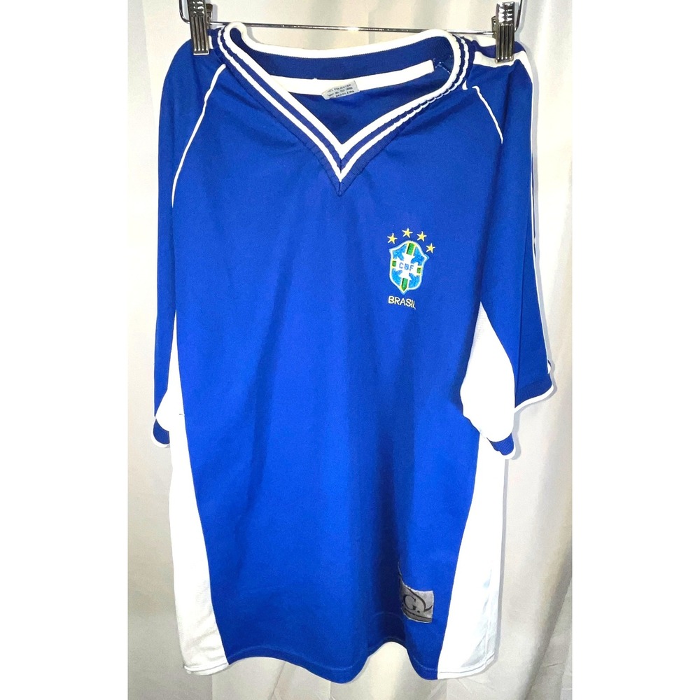 G.G. Sports Brazil CBF Soccer Jersey Blue White V-Neck Short Sleeve G